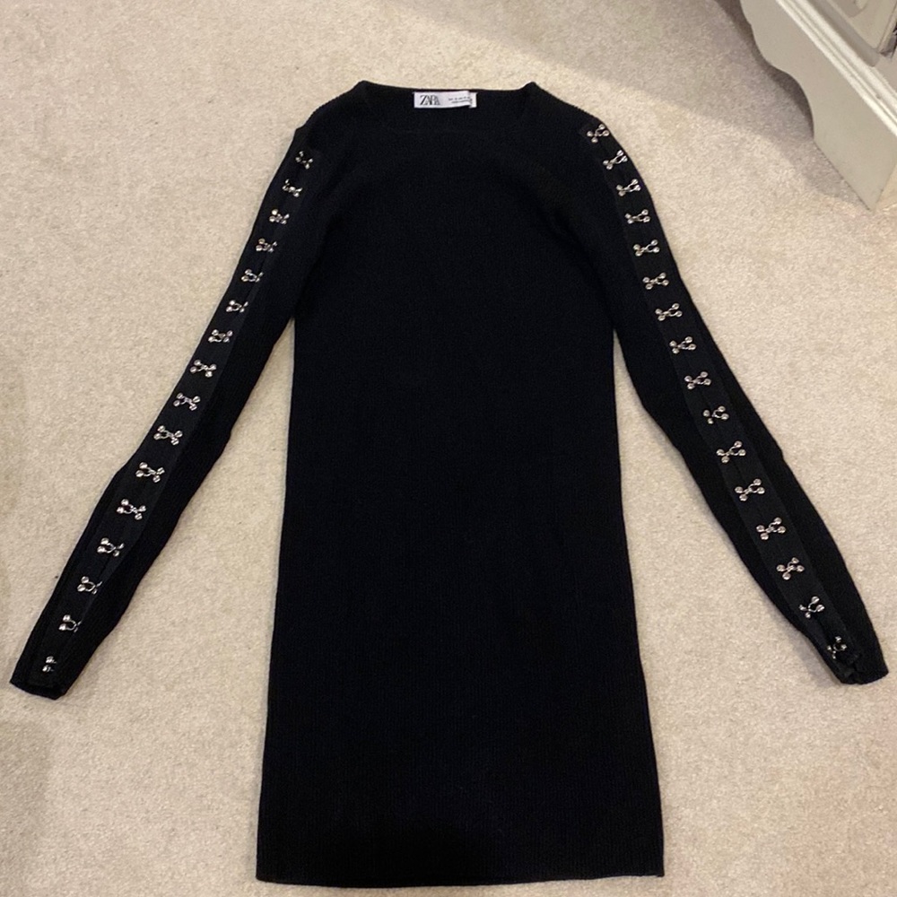 Zara Long Sleeve Sweater Dress with Eyelet Sleeves